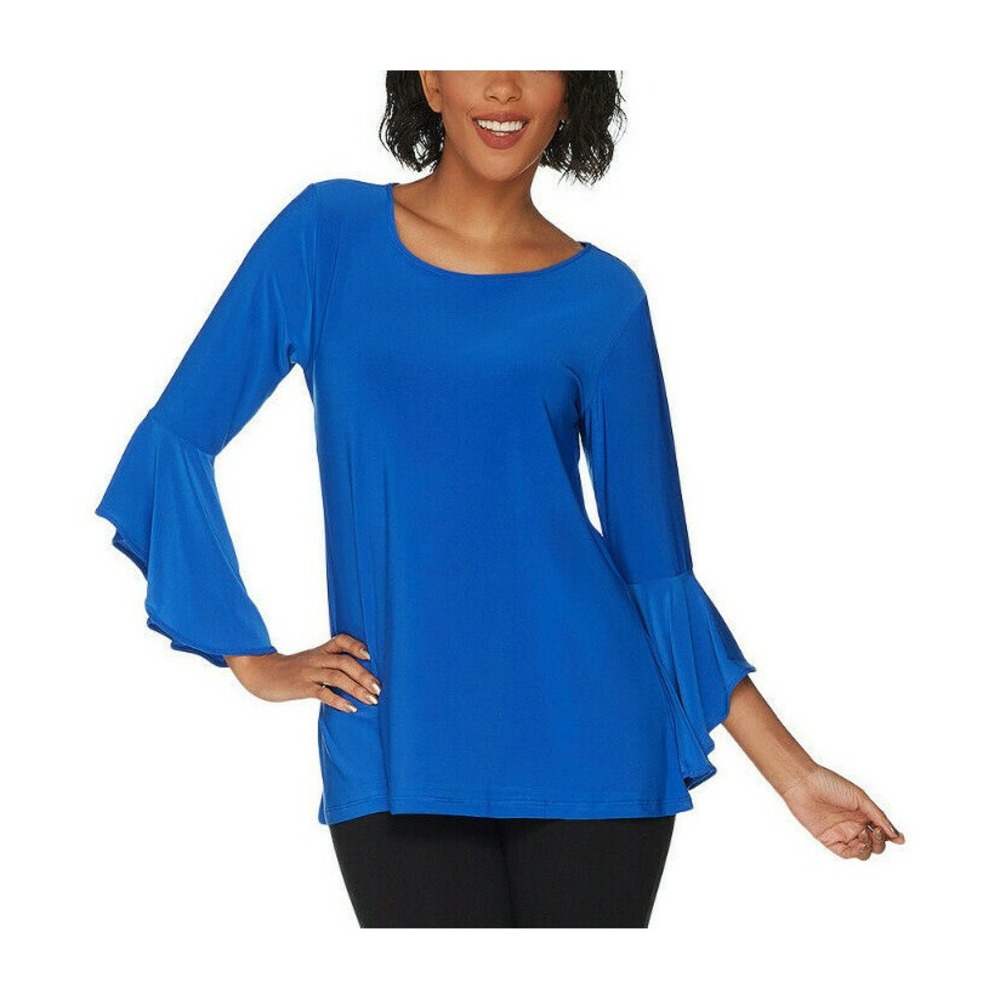 Women with Control Renee Greenstein Royal Blue Bell Sleeve Slimming Top XS NEW